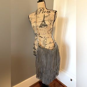 Boho Grey leather crossbody purse